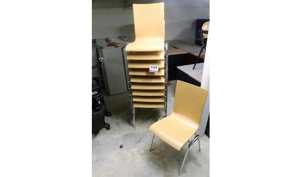 10 stapelbare design stoelen, houten zitting